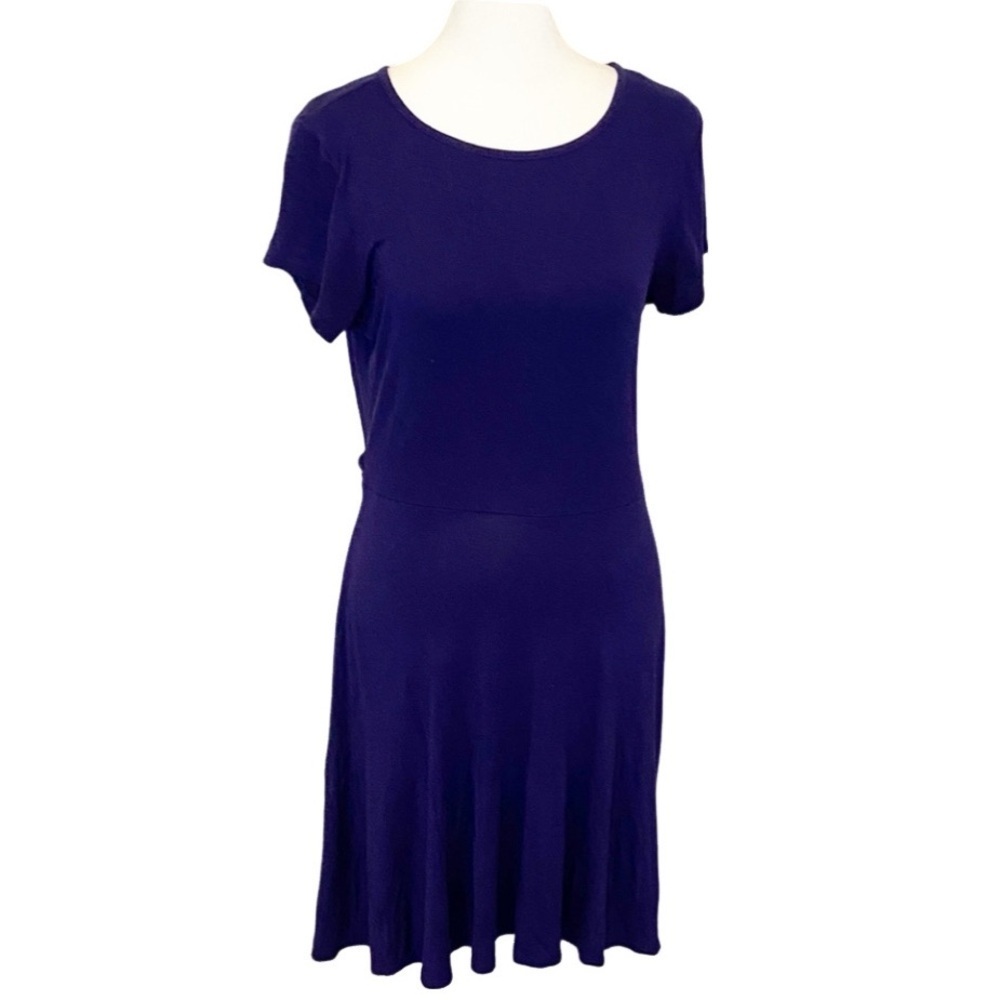 Anthropologie Alya Navy Blue Women's Short Sleeve Dress. Tie Back Waist. Size M.